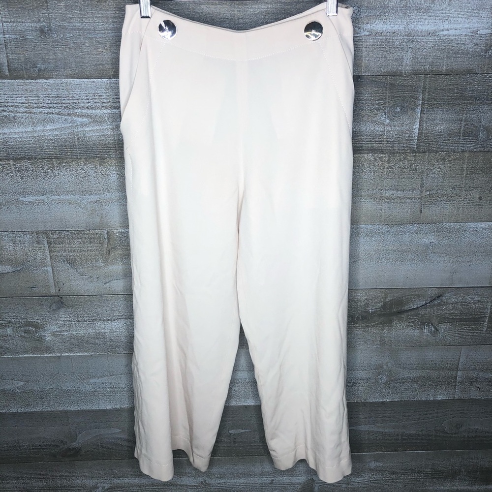Derek Lam 10 Crosby white cropped wide leg flare sailor button dress pan…